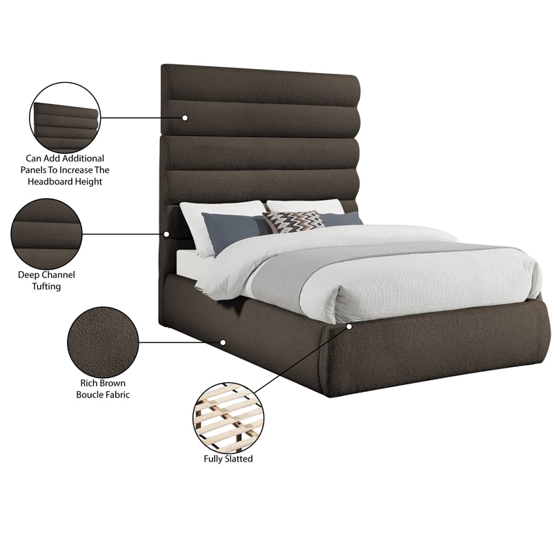 Meridian Furniture Adam Brown Boucle Fabric Full Bed