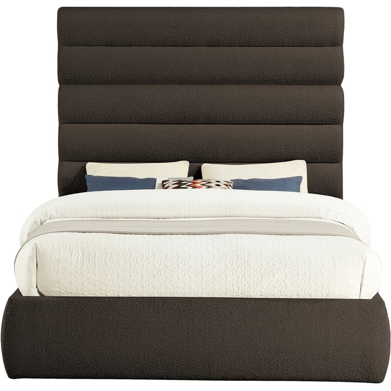 Meridian Furniture Adam Brown Boucle Fabric Queen Bed
