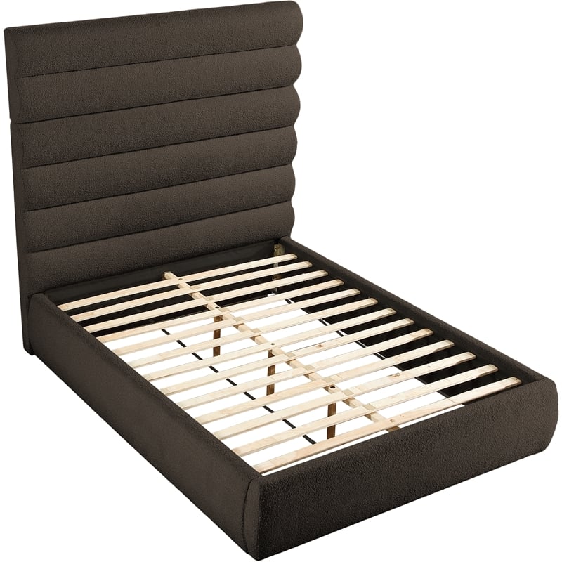 Meridian Furniture Adam Brown Boucle Fabric Queen Bed