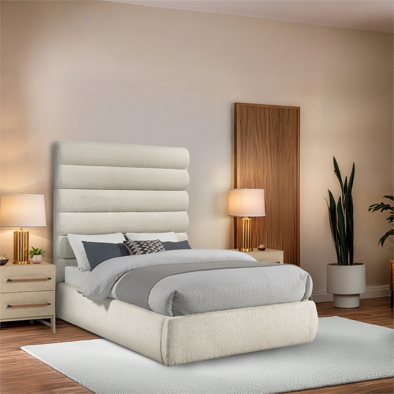 Meridian Furniture Adam Cream Boucle Fabric Full Bed