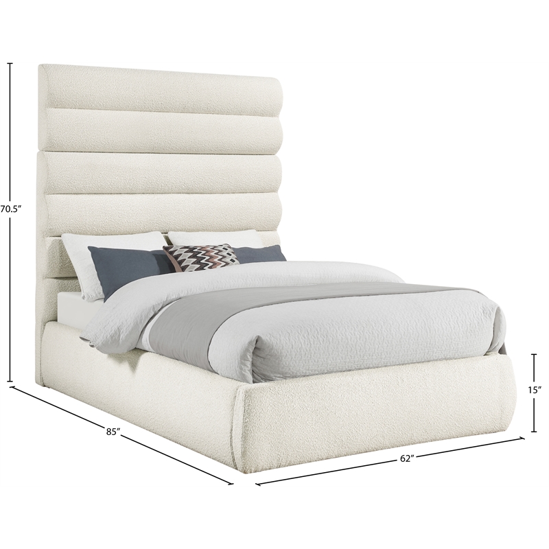 Meridian Furniture Adam Cream Boucle Fabric Full Bed