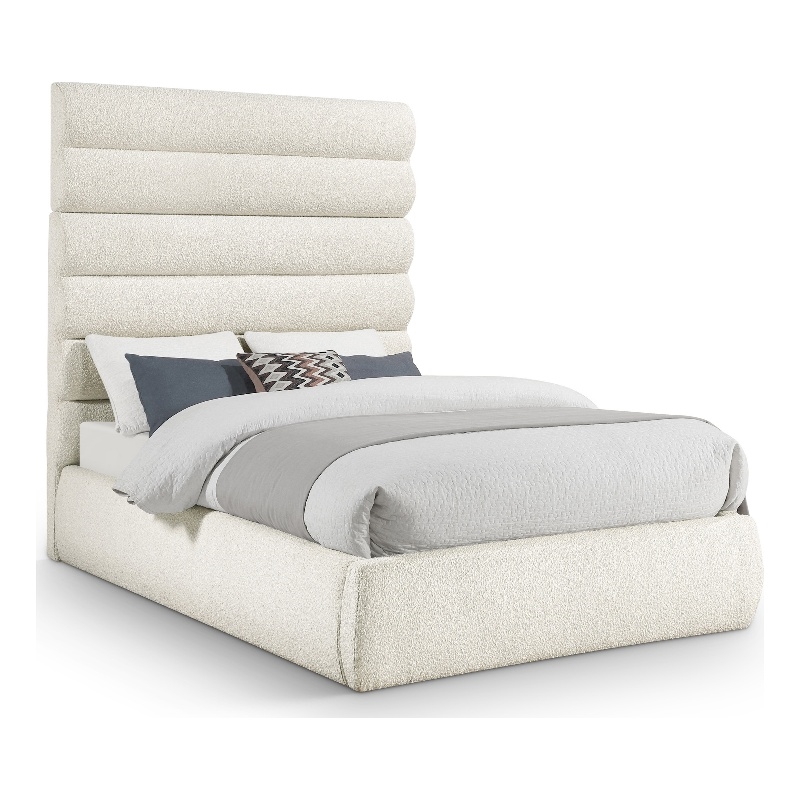 Meridian Furniture Adam Cream Boucle Fabric Full Bed