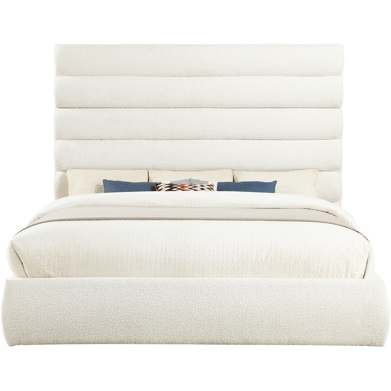 Meridian Furniture Adam Cream Boucle Fabric King Bed