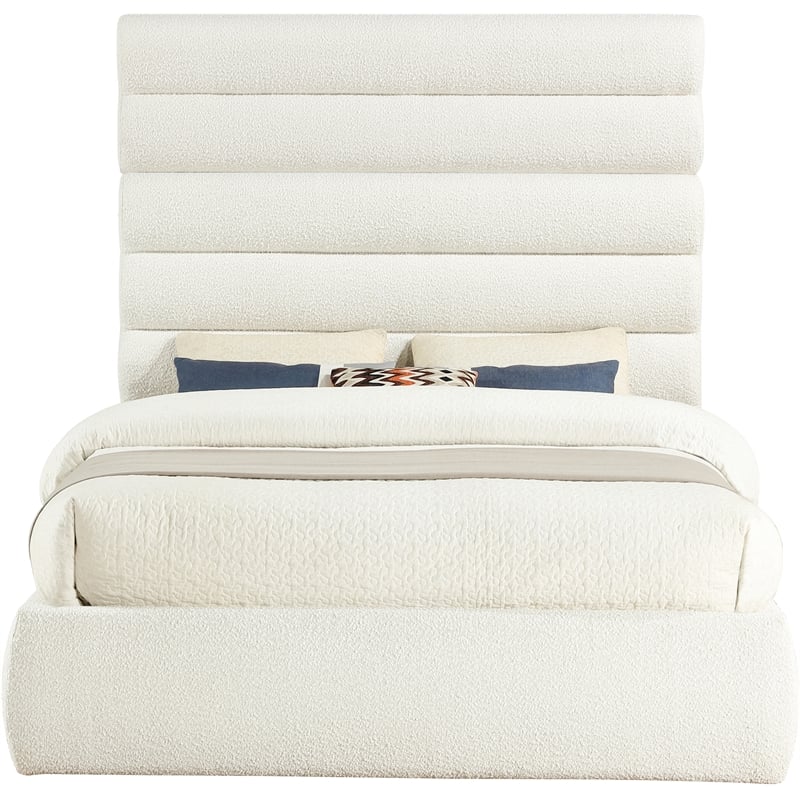 Meridian Furniture Adam Cream Boucle Fabric Queen Bed