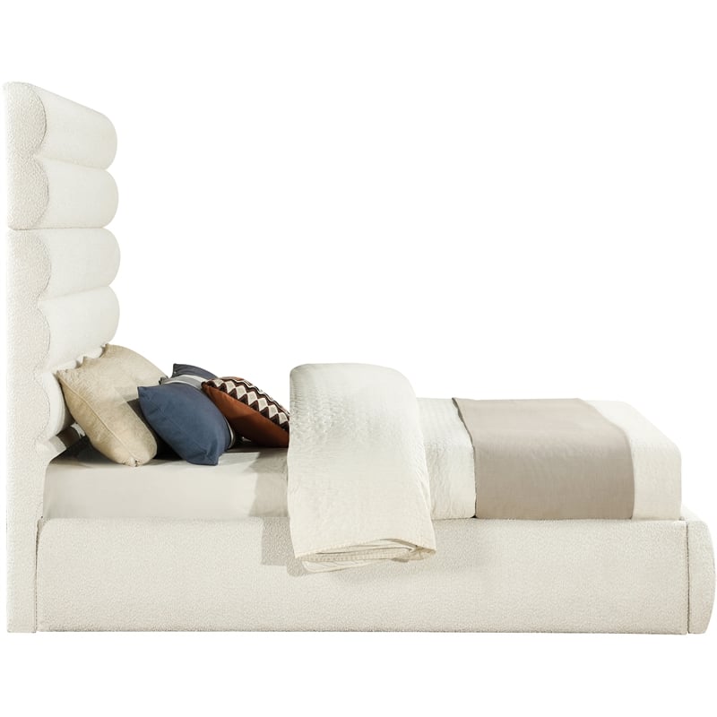 Meridian Furniture Adam Cream Boucle Fabric Queen Bed
