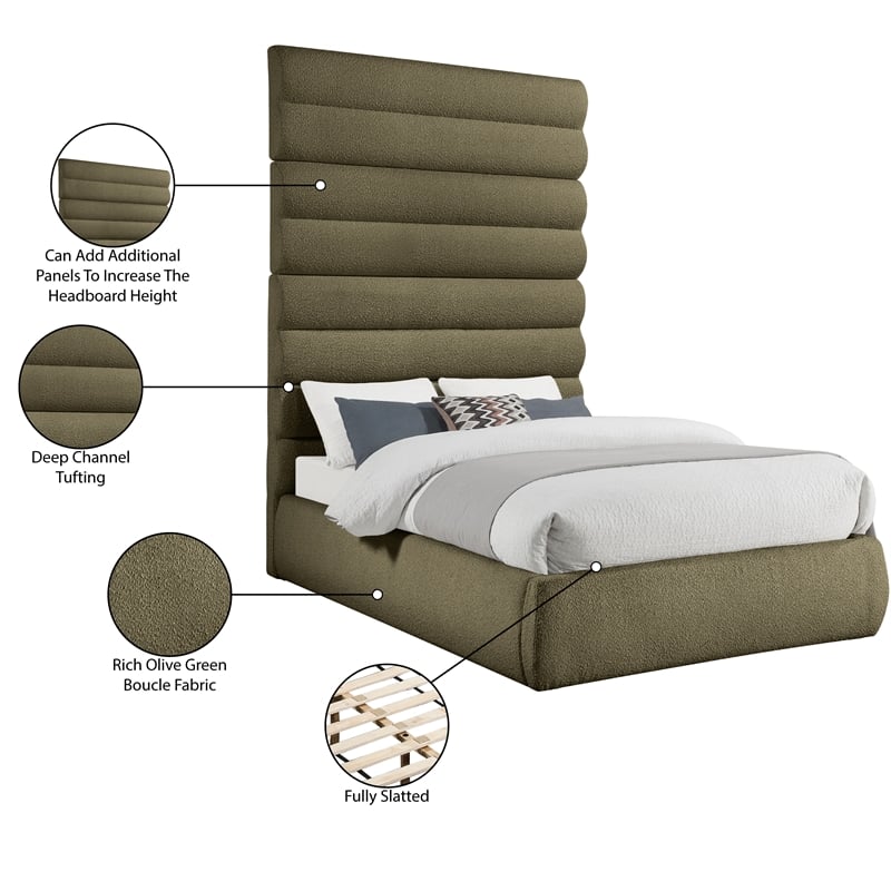 Meridian Furniture Adam Olive Boucle Fabric Full Bed