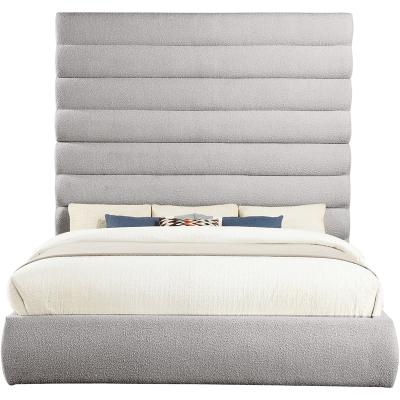 Meridian Furniture Adam Taupe Boucle Fabric King Bed