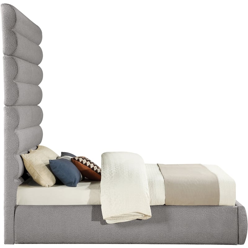 Meridian Furniture Adam Taupe Boucle Fabric Queen Bed