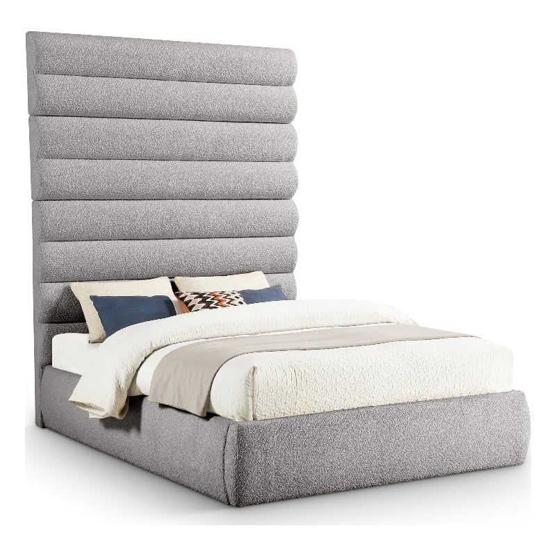 Meridian Furniture Adam Taupe Boucle Fabric Queen Bed