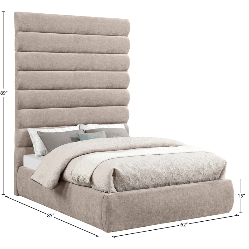 Meridian Furniture Adam Beige Chenille Fabric Full Bed