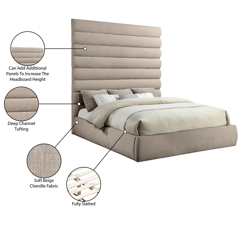 Meridian Furniture Adam Beige Chenille Fabric King Bed