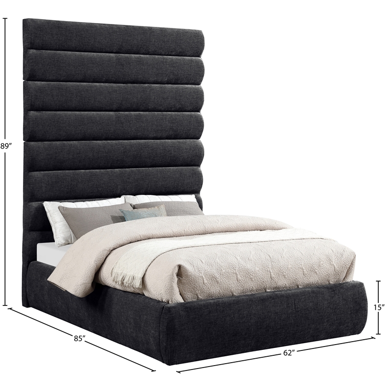Meridian Furniture Adam Black Chenille Fabric Full Bed