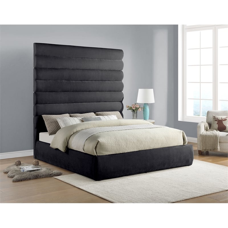 Meridian Furniture Adam Black Chenille Fabric King Bed