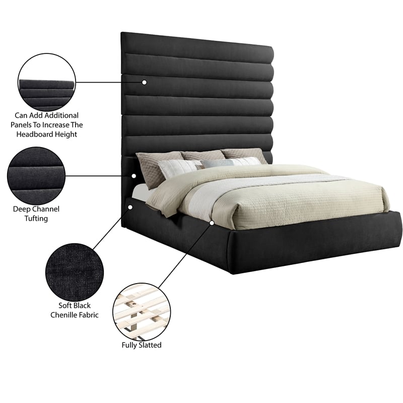 Meridian Furniture Adam Black Chenille Fabric King Bed