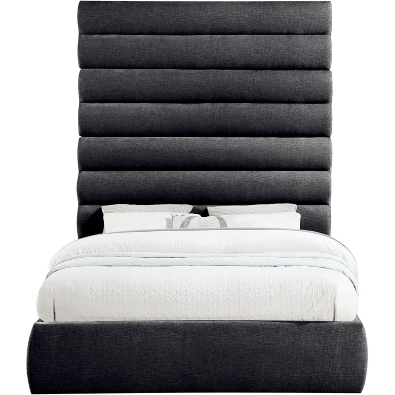 Meridian Furniture Adam Black Chenille Fabric Queen Bed