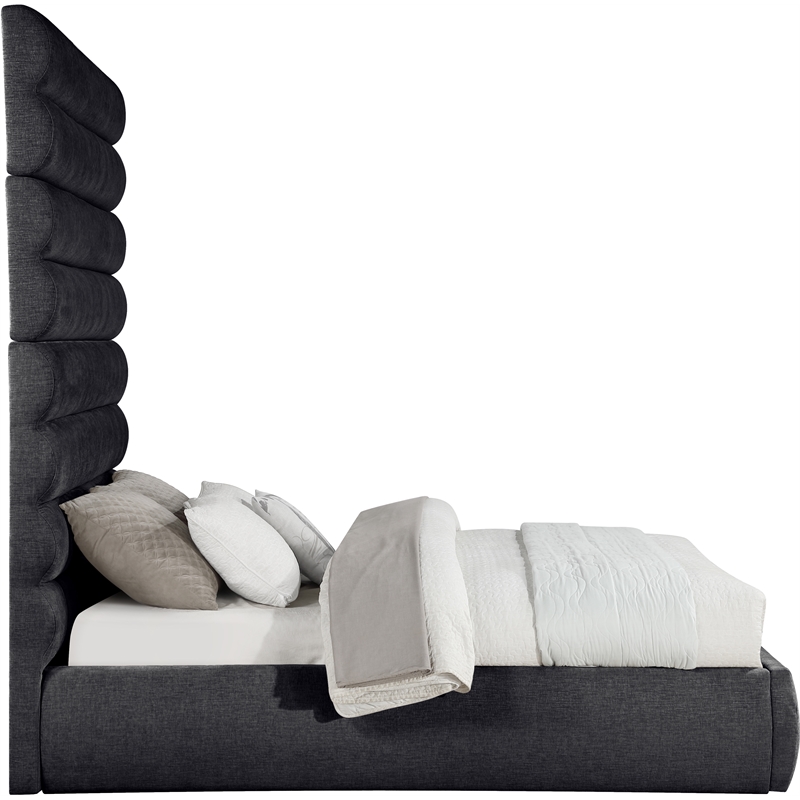 Meridian Furniture Adam Black Chenille Fabric Queen Bed