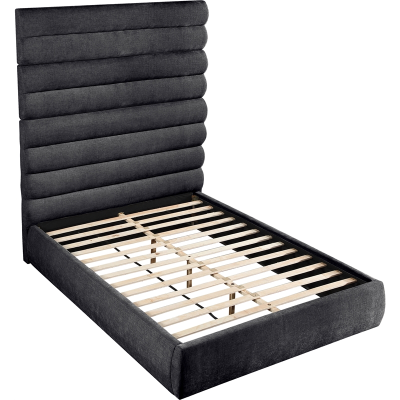 Meridian Furniture Adam Black Chenille Fabric Queen Bed
