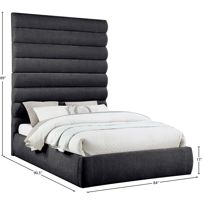 Meridian Furniture Adam Black Chenille Fabric Queen Bed