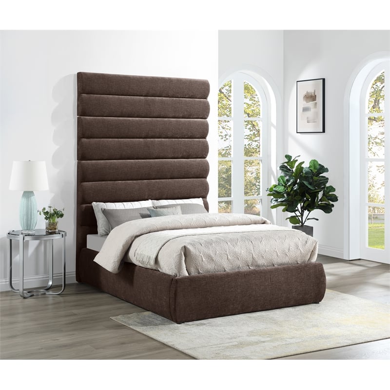 Meridian Furniture Adam Brown Chenille Fabric Full Bed