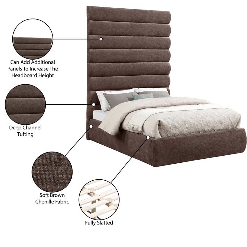 Meridian Furniture Adam Brown Chenille Fabric Full Bed