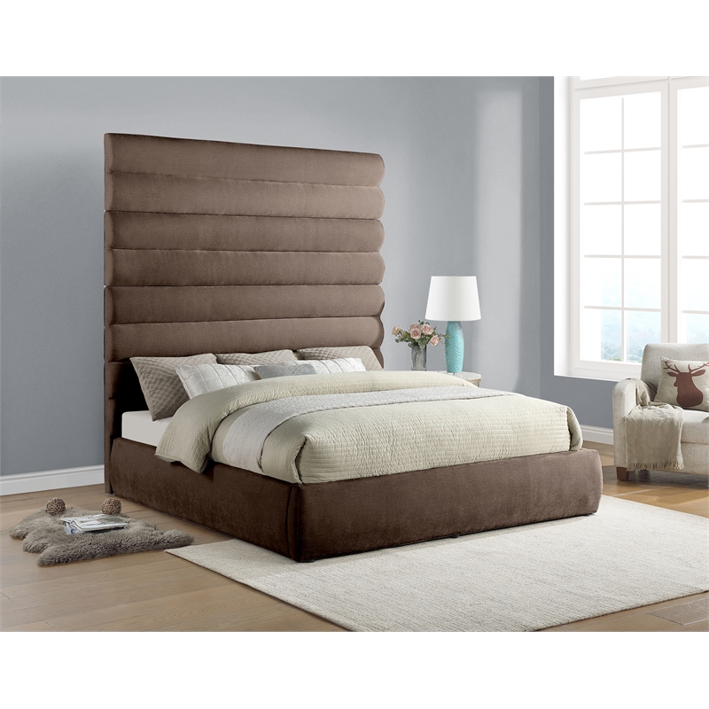 Meridian Furniture Adam Brown Chenille Fabric King Bed