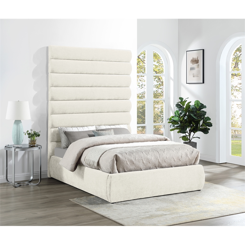 Meridian Furniture Adam Cream Chenille Fabric Full Bed