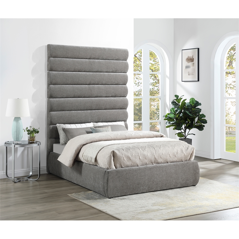 Meridian Furniture Adam Grey Chenille Fabric Full Bed