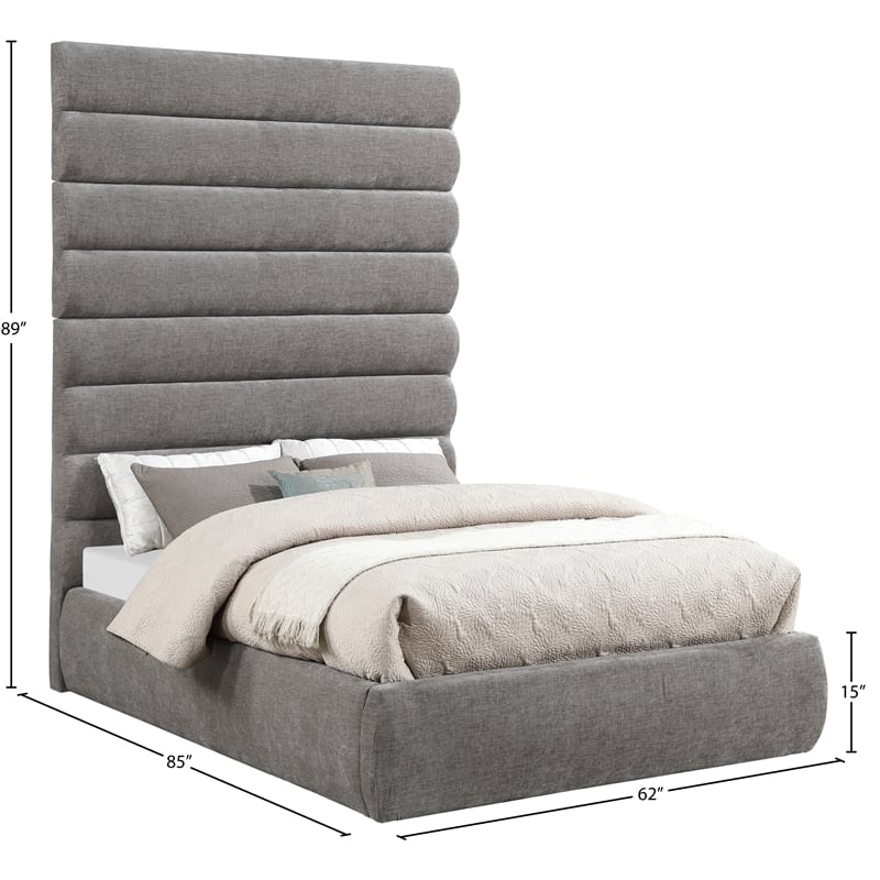 Meridian Furniture Adam Grey Chenille Fabric Full Bed
