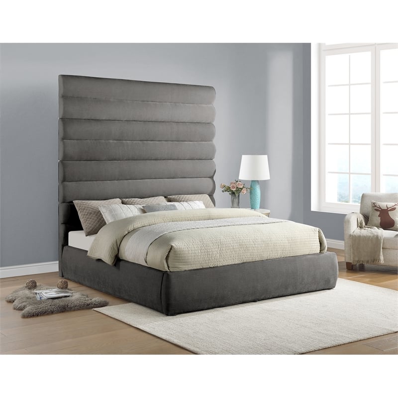 Meridian Furniture Adam Grey Chenille Fabric King Bed