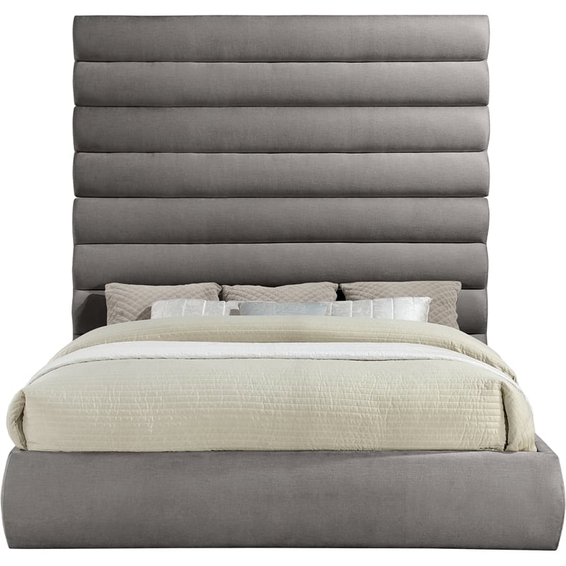Meridian Furniture Adam Grey Chenille Fabric King Bed
