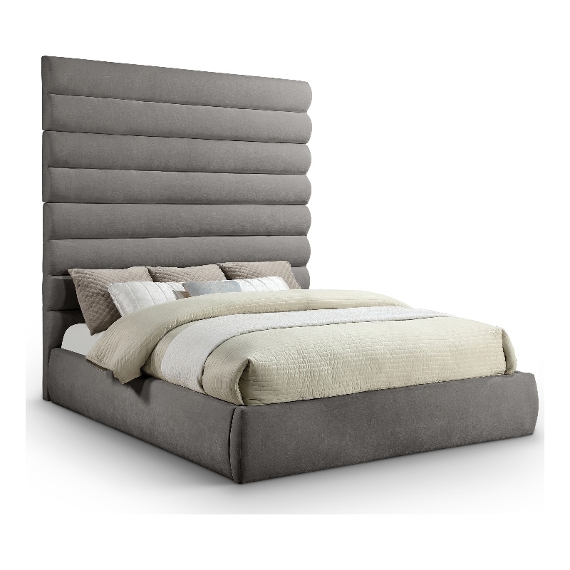 Meridian Furniture Adam Grey Chenille Fabric King Bed
