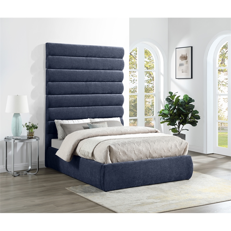 Meridian Furniture Adam Navy Chenille Fabric Full Bed