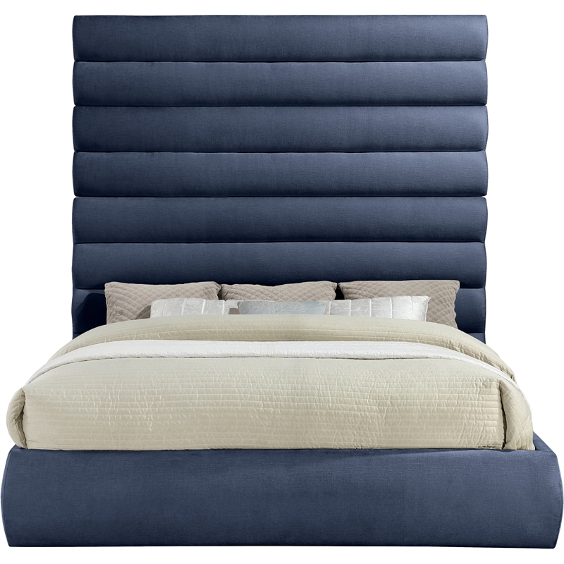 Meridian Furniture Adam Navy Chenille Fabric King Bed