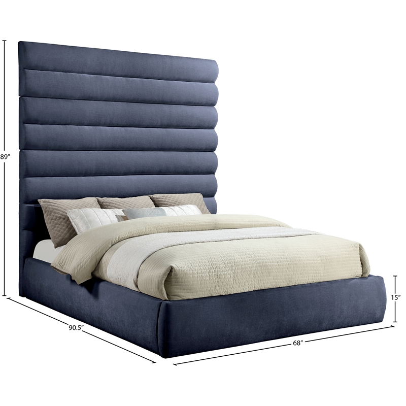 Meridian Furniture Adam Navy Chenille Fabric King Bed