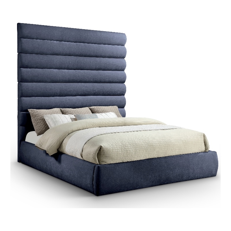 Meridian Furniture Adam Navy Chenille Fabric King Bed