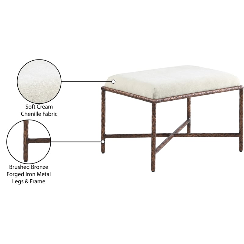 Meridian Furniture Valley Cream Chenille Fabric Bench