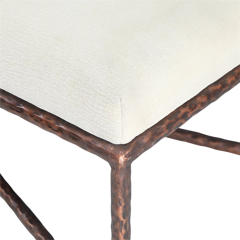 Meridian Furniture Valley Cream Chenille Fabric Bench