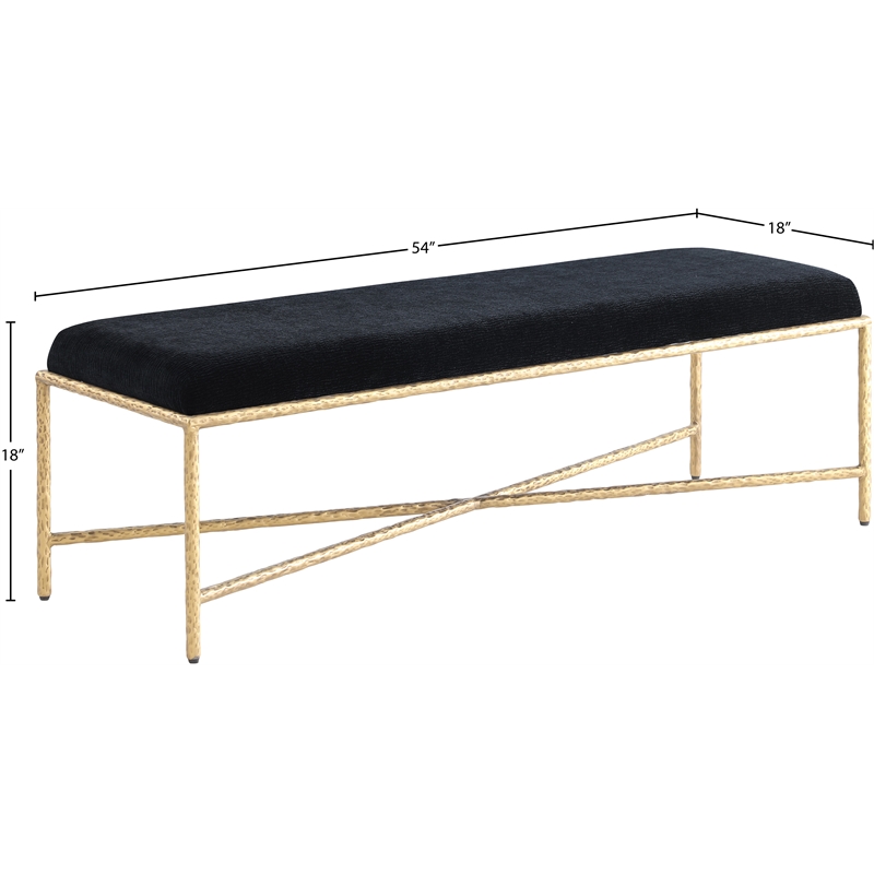 Meridian Furniture Valley Black Chenille Fabric Bench