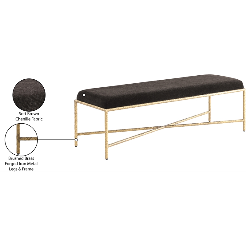 Meridian Furniture Valley Brown Chenille Fabric Bench