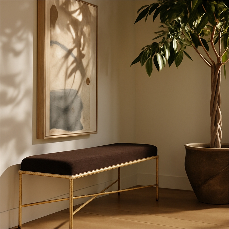 Meridian Furniture Valley Brown Chenille Fabric Bench