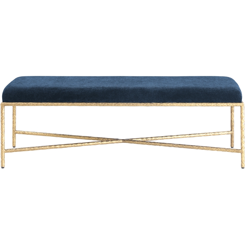 Meridian Furniture Valley Navy Chenille Fabric Bench