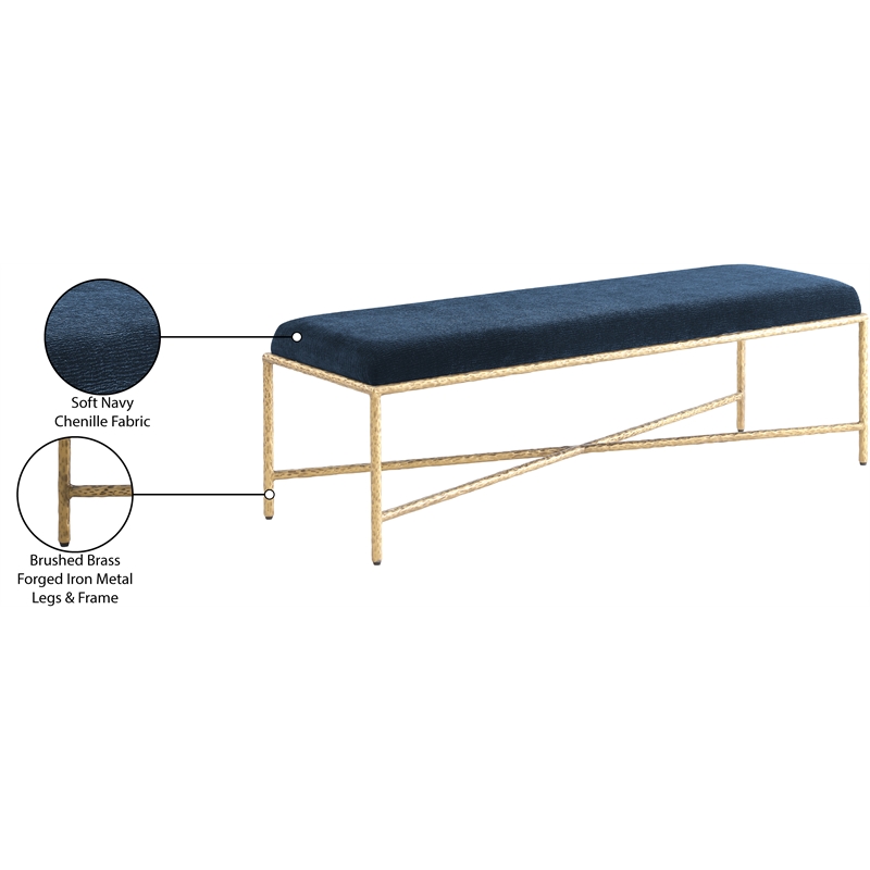 Meridian Furniture Valley Navy Chenille Fabric Bench