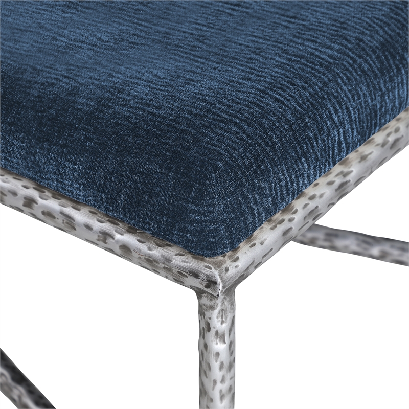 Meridian Furniture Valley Navy Chenille Fabric Bench