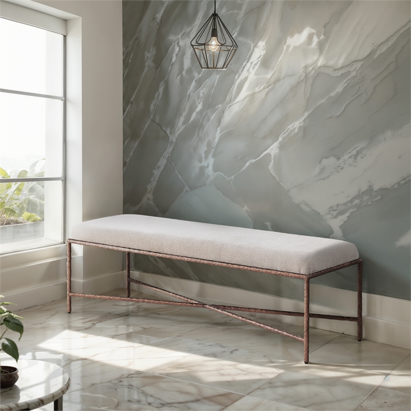 Meridian Furniture Valley Beige Chenille Fabric Bench