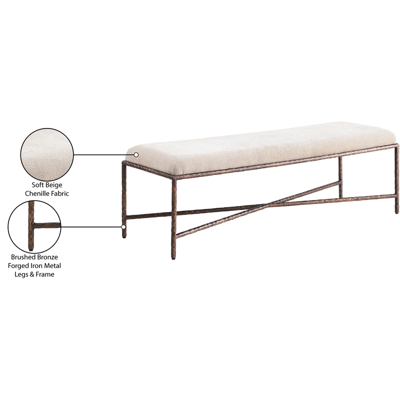 Meridian Furniture Valley Beige Chenille Fabric Bench