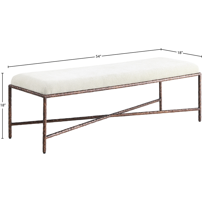 Meridian Furniture Valley Cream Chenille Fabric Bench