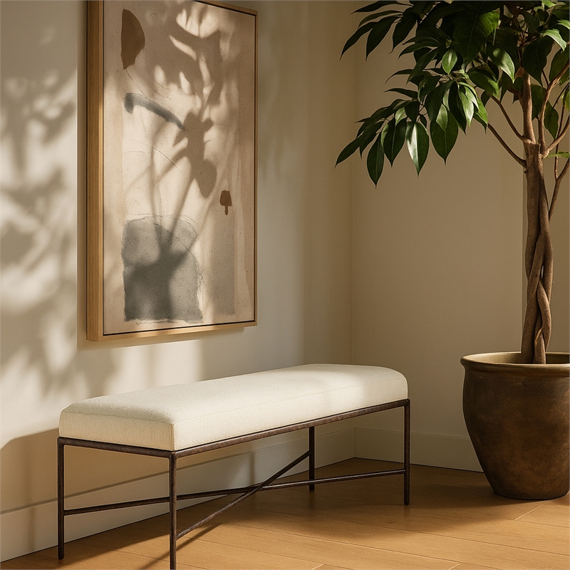 Meridian Furniture Valley Cream Chenille Fabric Bench