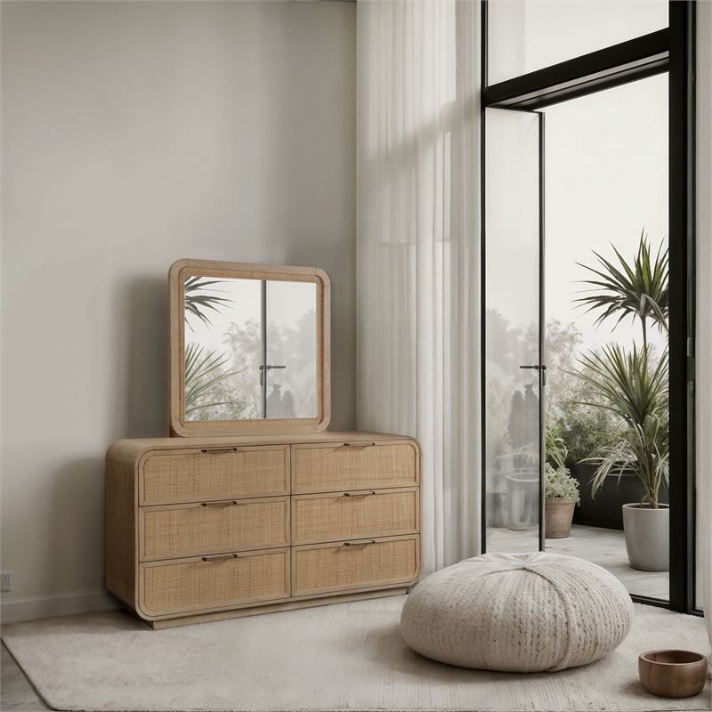 Meridian Furniture Windsor Solid Wood And Natural Cane Mirror