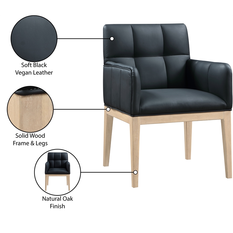 Meridian Furniture Adrian Black Vegan Leather Dining Arm Chair (Set of 2)