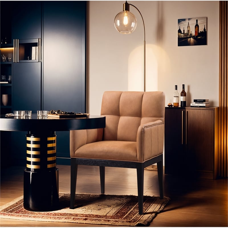 Meridian Furniture Adrian Cognac Vegan Leather Dining Arm Chair (Set of 2)